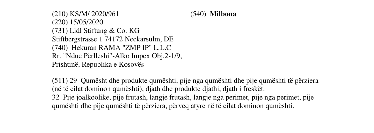 Zëri i markës Milbona në buletin