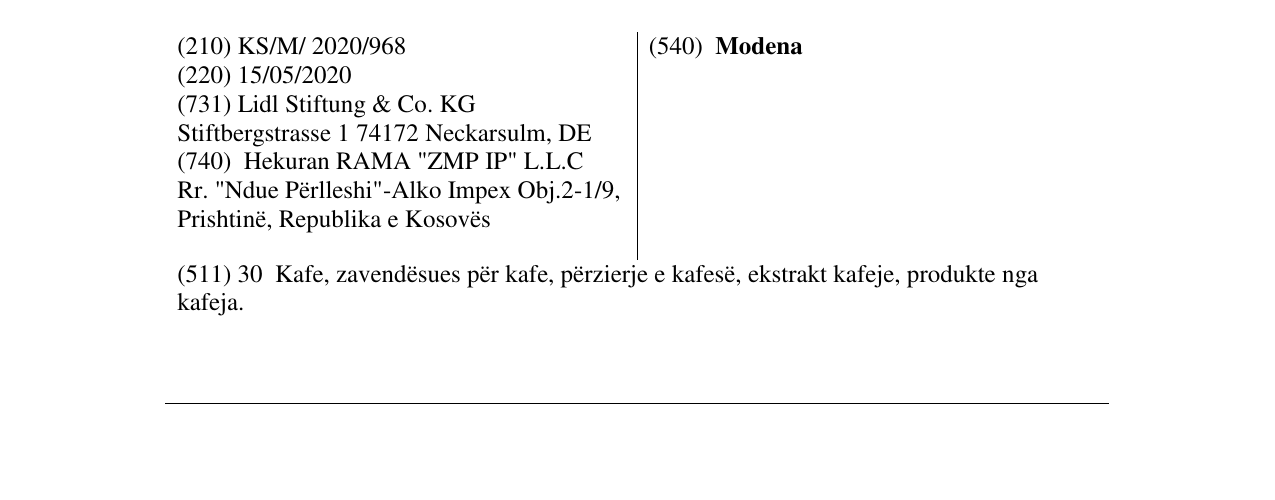Zëri i markës Modena në buletin