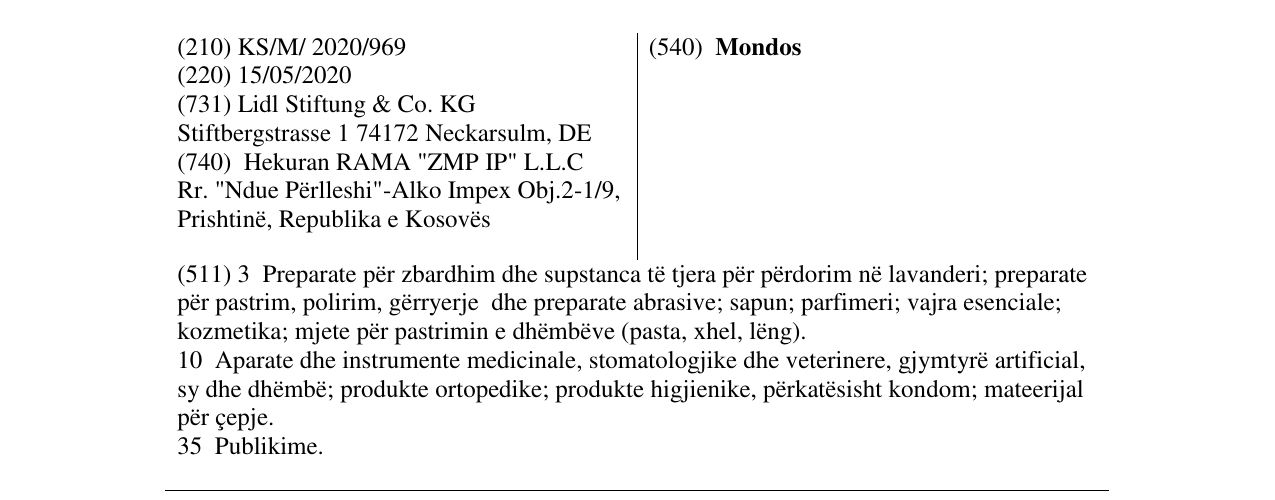 Zëri i markës Mondos në buletin