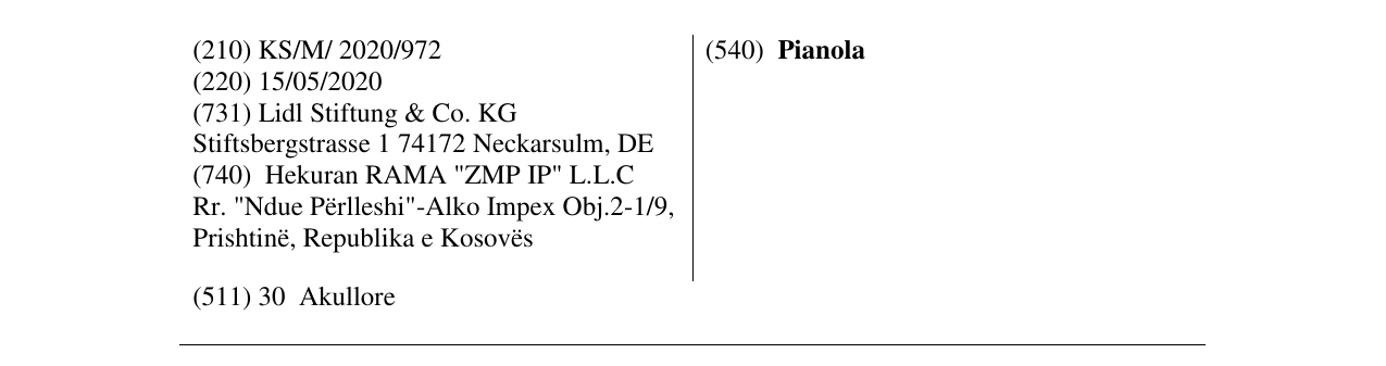 Zëri i markës Pianola në buletin