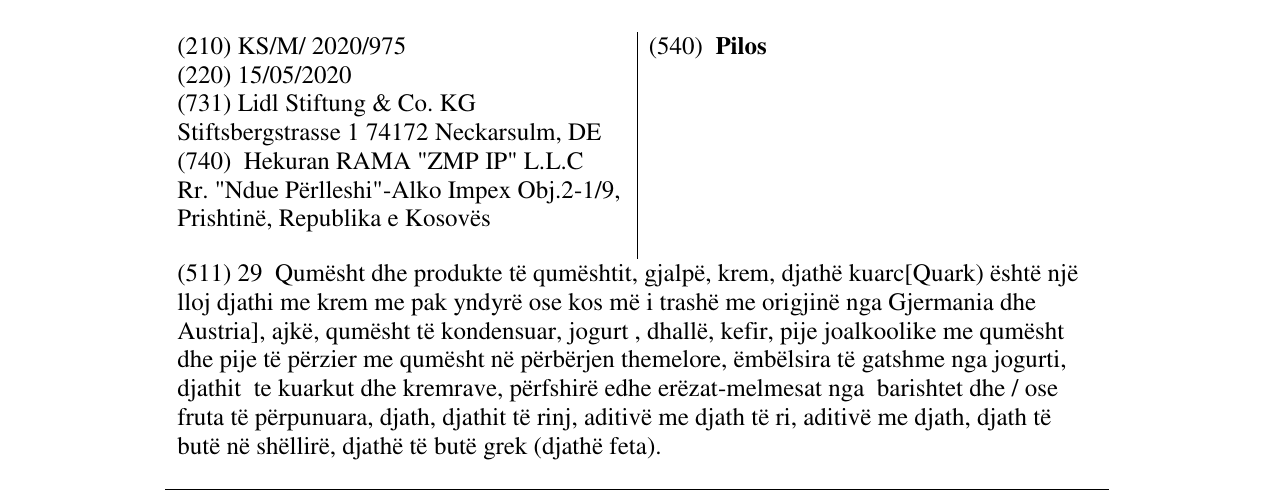 Zëri i markës Pilos në buletin