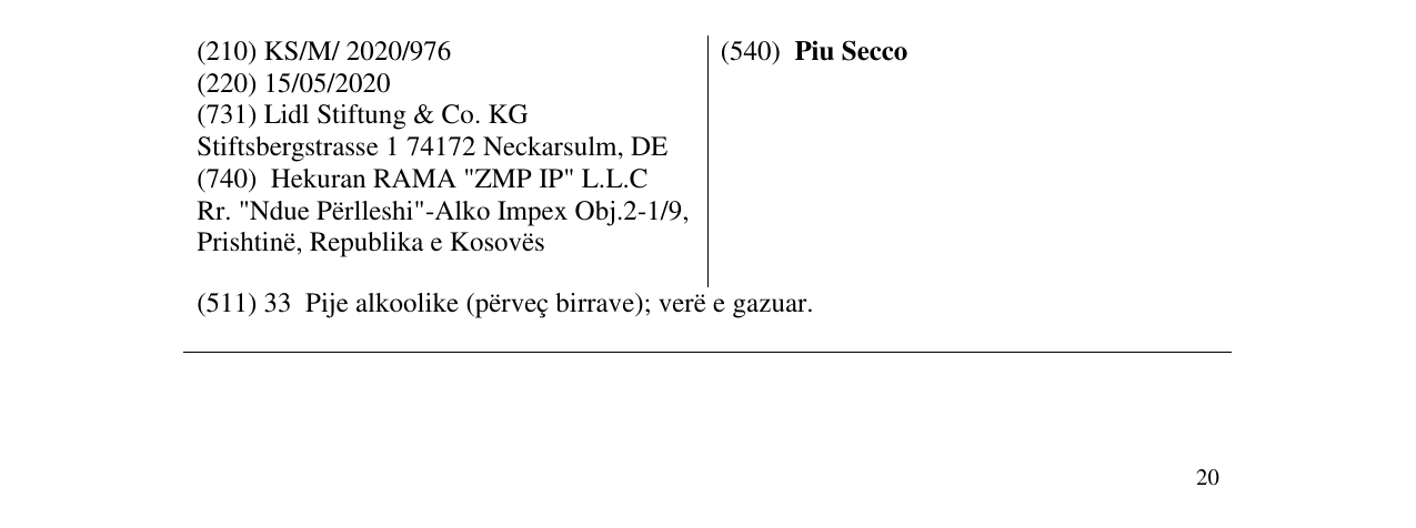 Zëri i markës Piu Secco në buletin