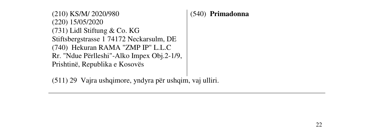 Zëri i markës Primadonna në buletin