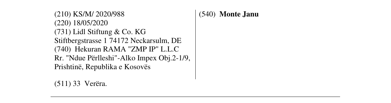 Zëri i markës Monte Janu në buletin