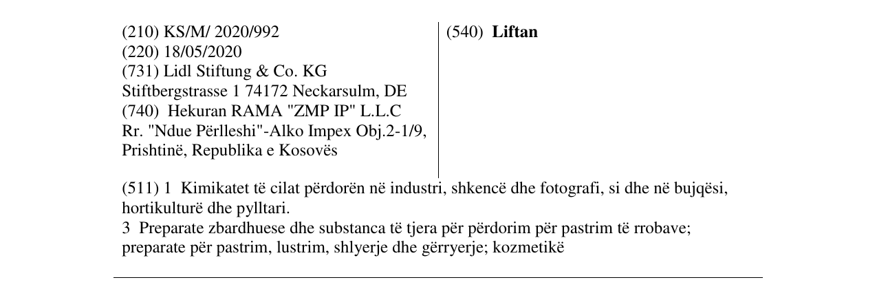 Zëri i markës Liftan në buletin