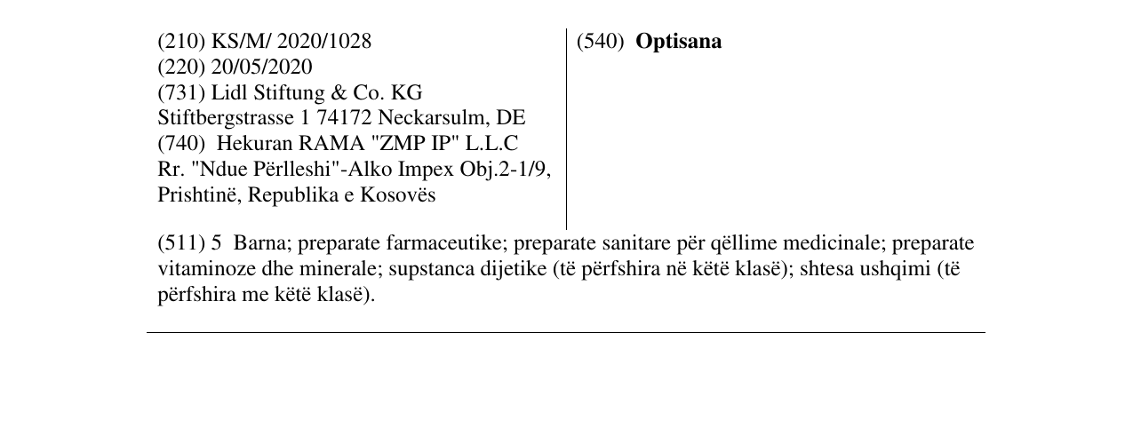 Zëri i markës Optisana në buletin