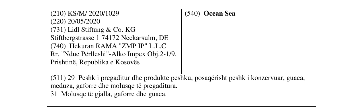 Zëri i markës Ocean Sea në buletin