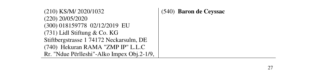 Zëri i markës Baron de Ceyssac në buletin