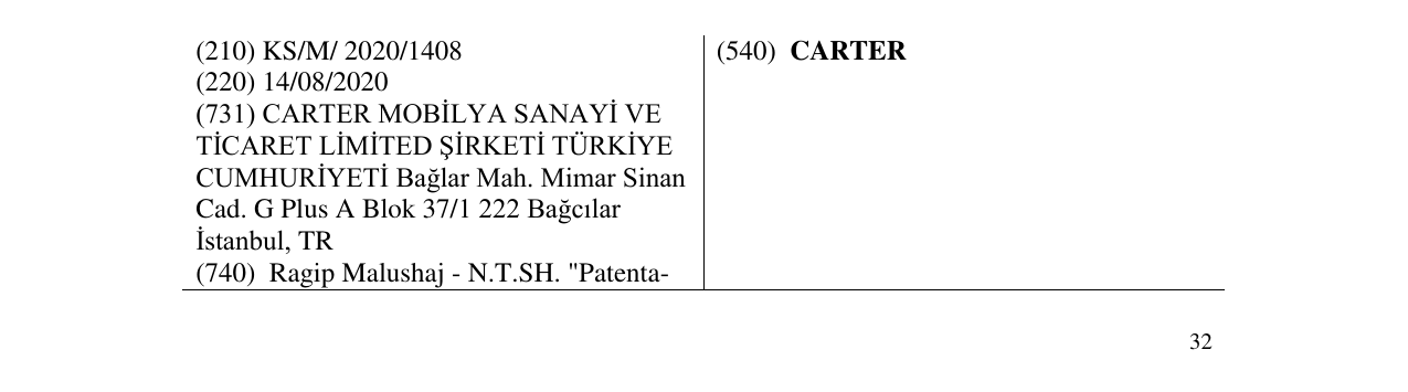 Zëri i markës CARTER në buletin