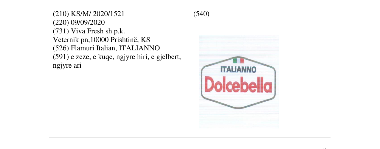 Zëri i markës Dolcebella në buletin