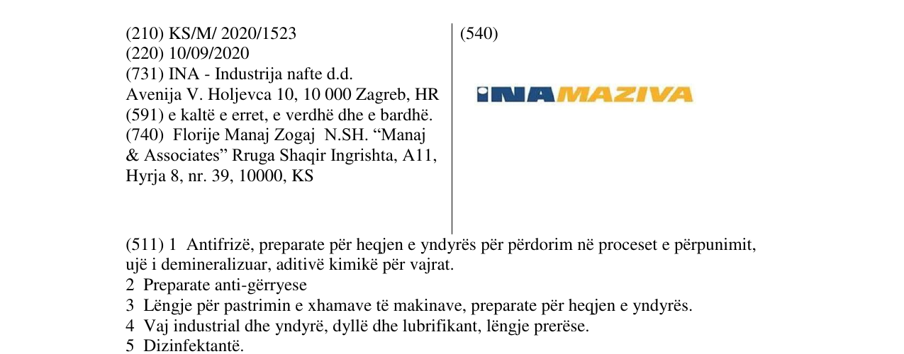 Zëri i markës INAMAZIVA në buletin