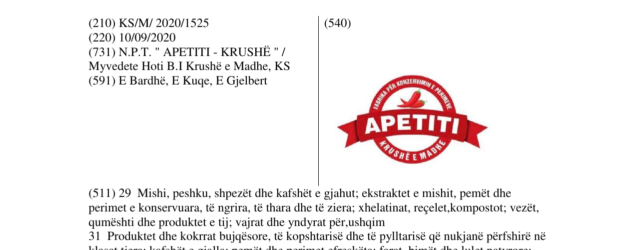 Zëri i markës APETITI në buletin