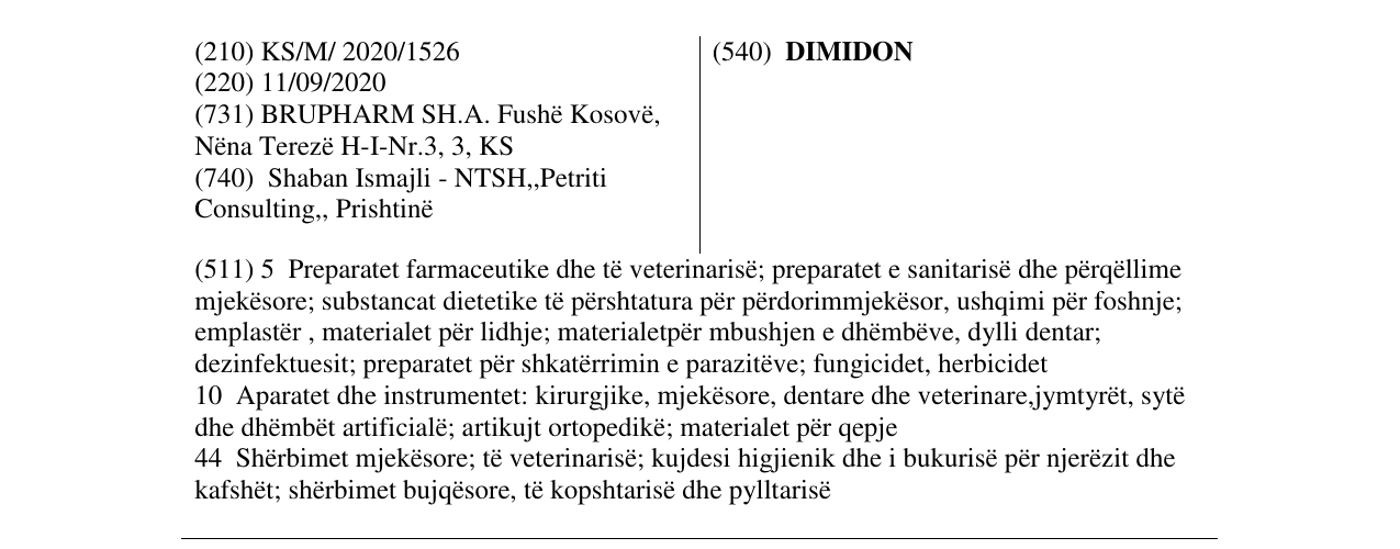 Zëri i markës DIMIDON në buletin