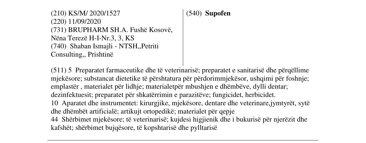 Zëri i markës Supofen në buletin