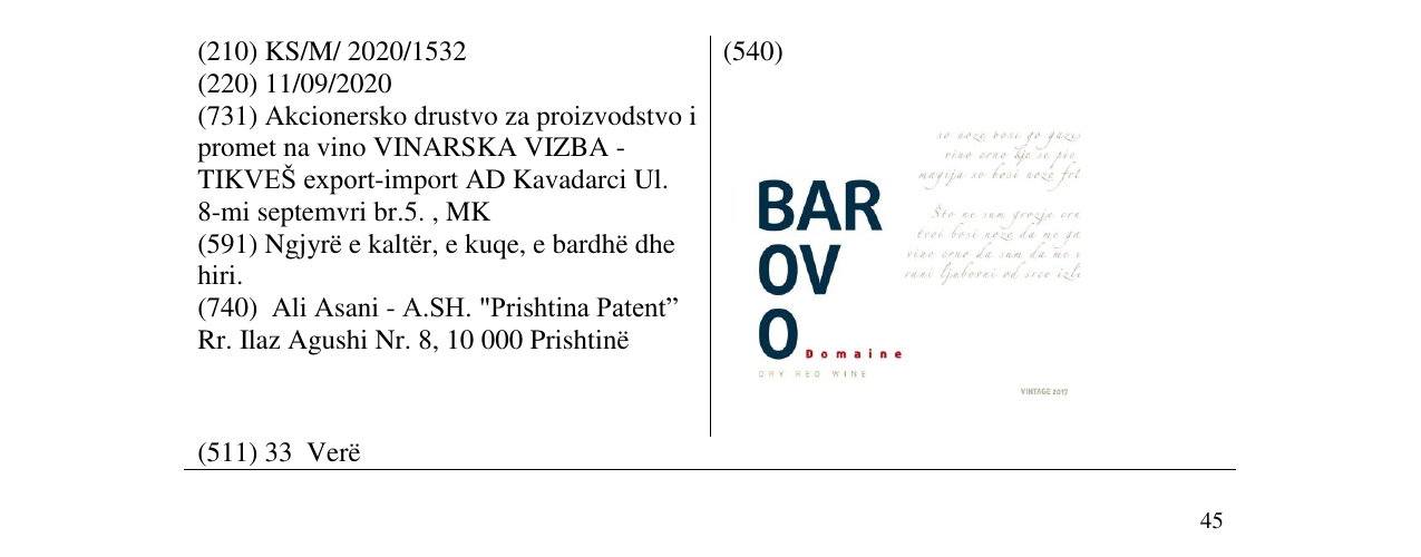 Zëri i markës BAROVO në buletin