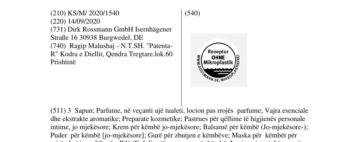 Zëri i markës REZEPTUR OHNE MIKROPLASTIK në buletin
