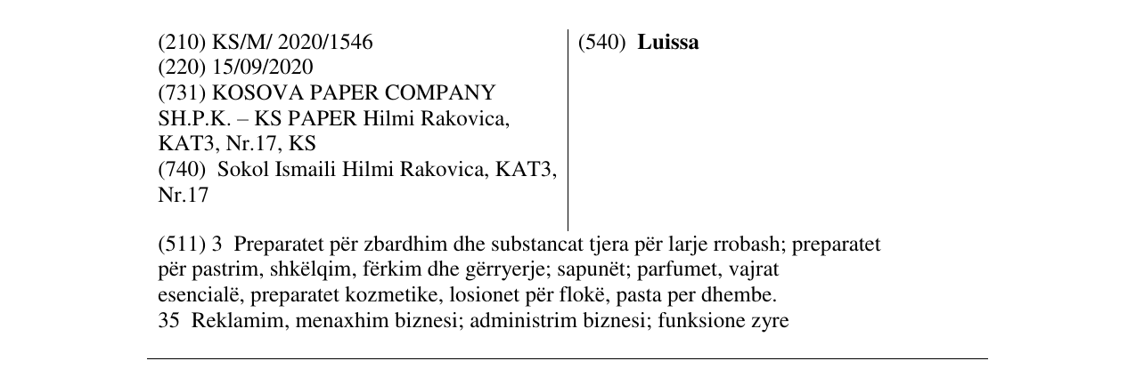 Zëri i markës Luissa në buletin