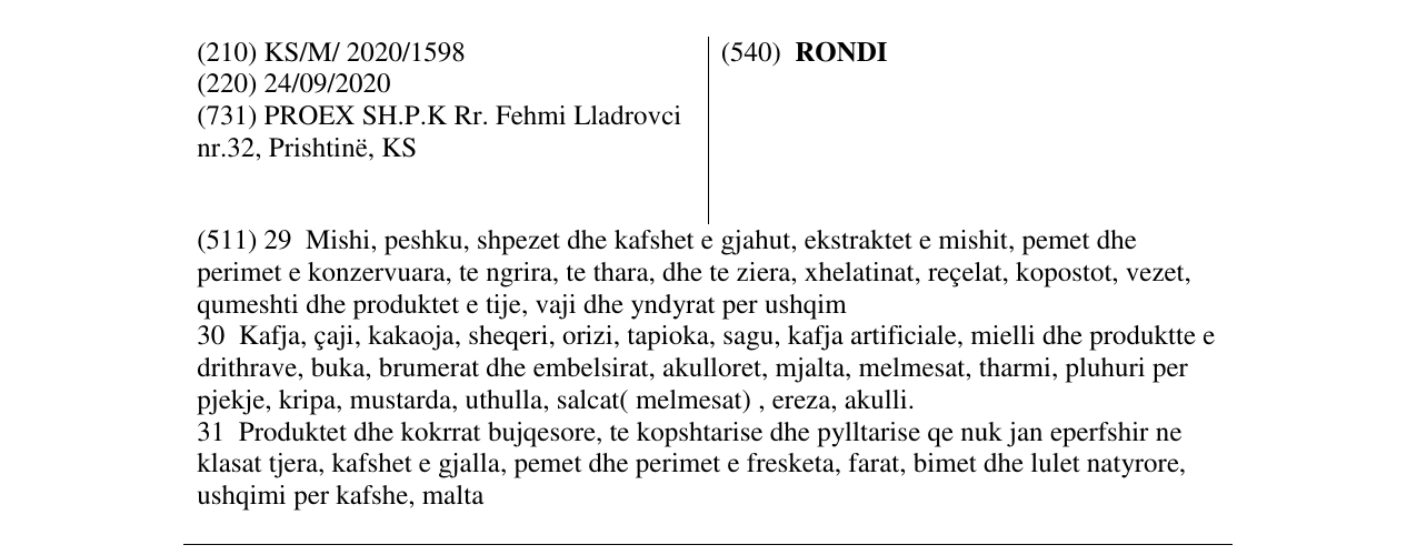Zëri i markës RONDI në buletin