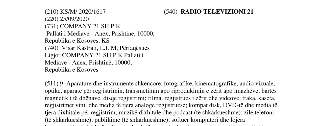 Zëri i markës RADIO TELEVIZIONI 21 në buletin