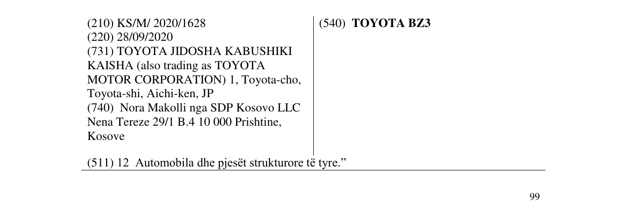 Zëri i markës TOYOTA BZ3 në buletin