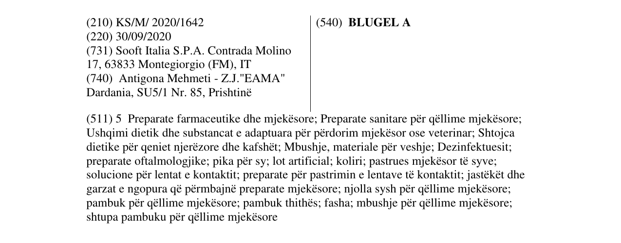 Zëri i markës BLUGEL A në buletin