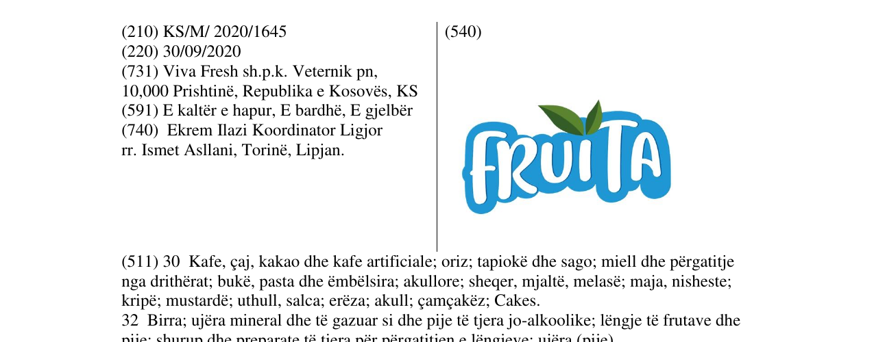 Zëri i markës FRUITA në buletin