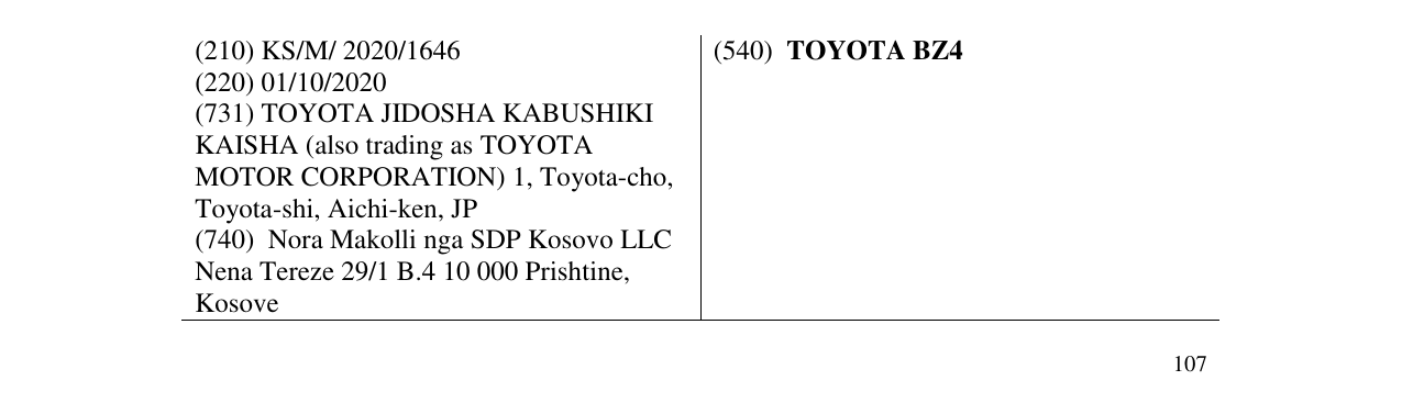 Zëri i markës TOYOTA BZ4 në buletin