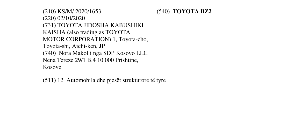 Zëri i markës TOYOTA BZ2 në buletin