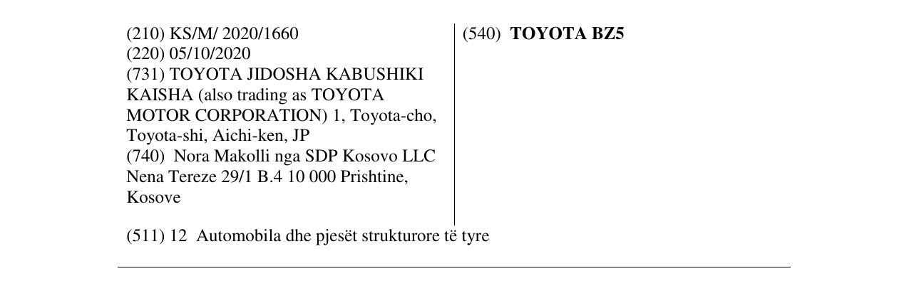 Zëri i markës TOYOTA BZ5 në buletin