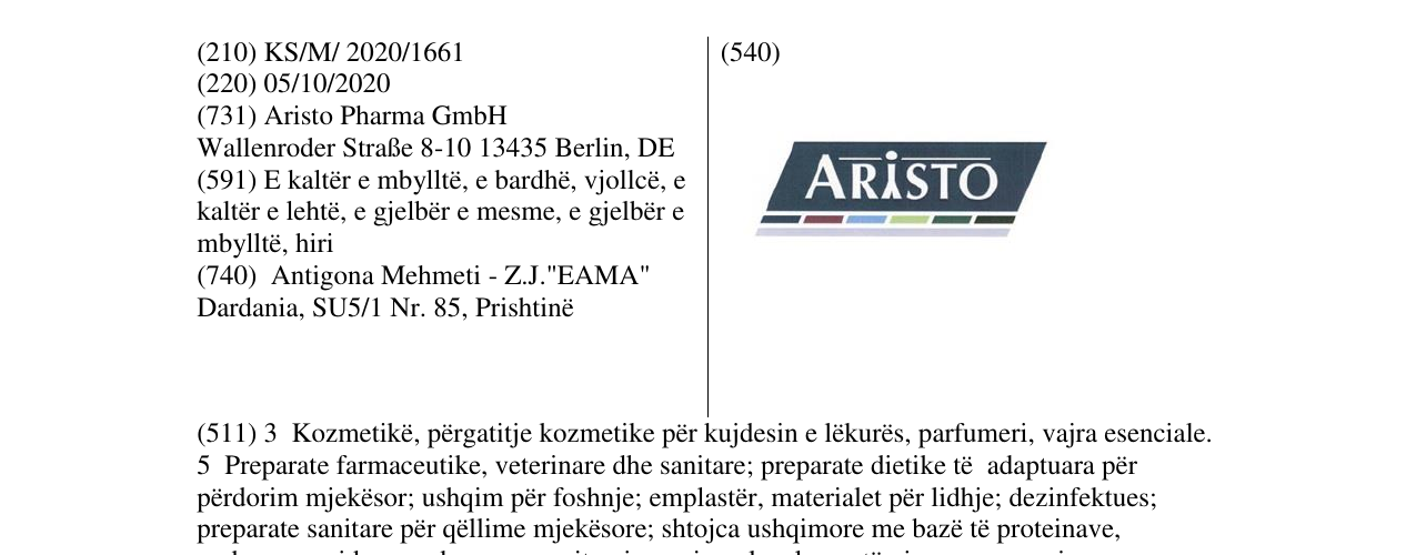 Zëri i markës Aristo në buletin