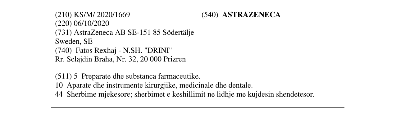 Zëri i markës ASTRAZENECA në buletin