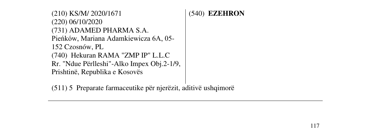Zëri i markës EZEHRON në buletin