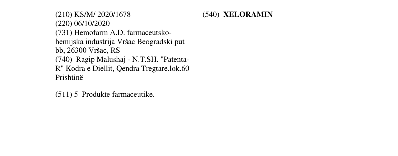 Zëri i markës XELORAMIN në buletin