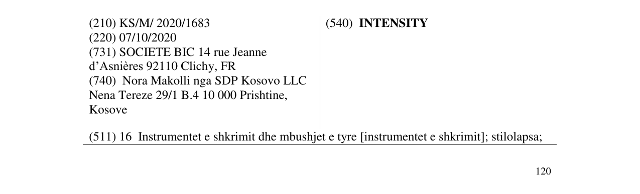 Zëri i markës INTENSITY në buletin