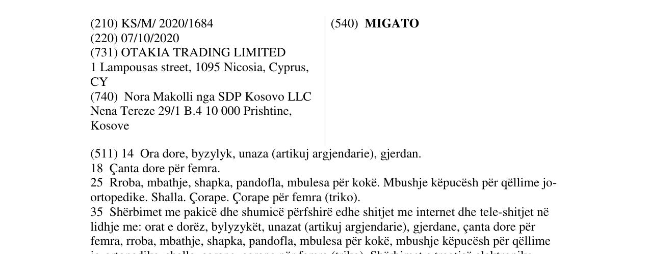 Zëri i markës MIGATO në buletin