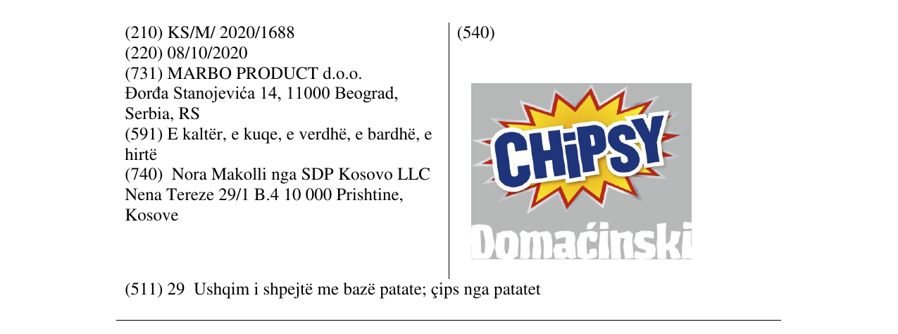 Zëri i markës CHIPSY DOMACINSKI LOGO në buletin