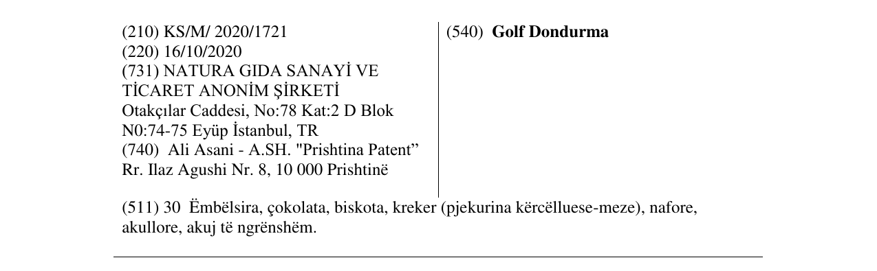 Zëri i markës Golf Dondurma në buletin