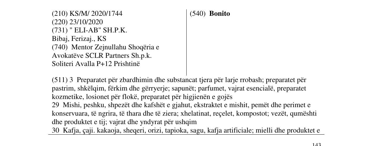 Zëri i markës Bonito në buletin