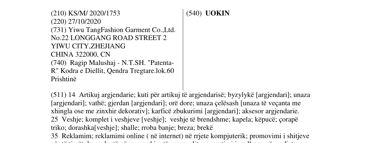Zëri i markës UOKIN në buletin