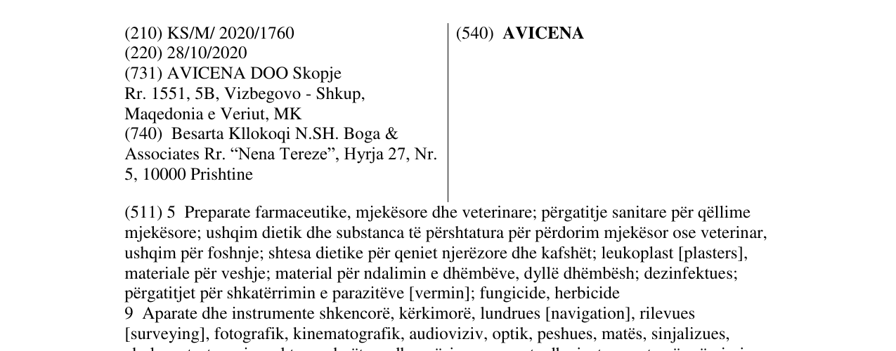 Zëri i markës AVICENA në buletin