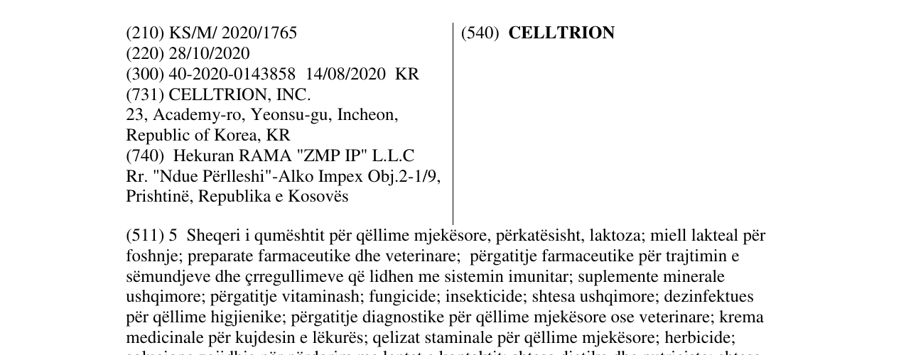 Zëri i markës CELLTRION në buletin