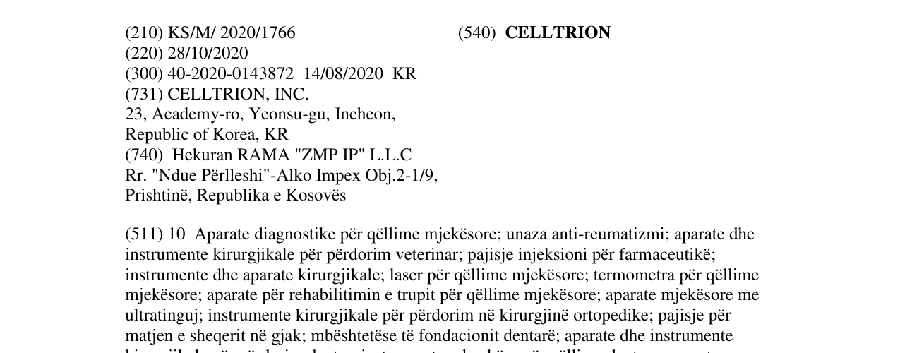 Zëri i markës CELLTRION në buletin