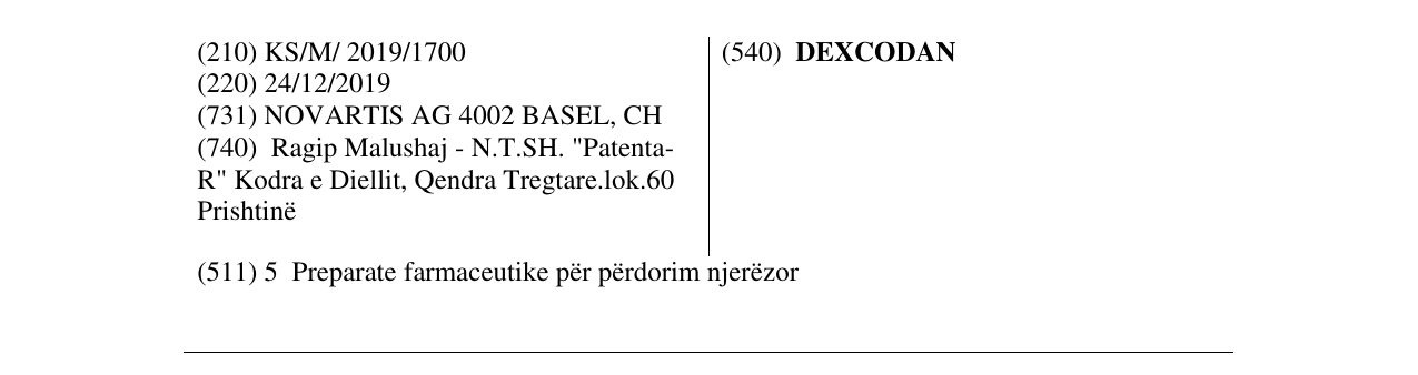 Zëri i markës DEXCODAN në buletin
