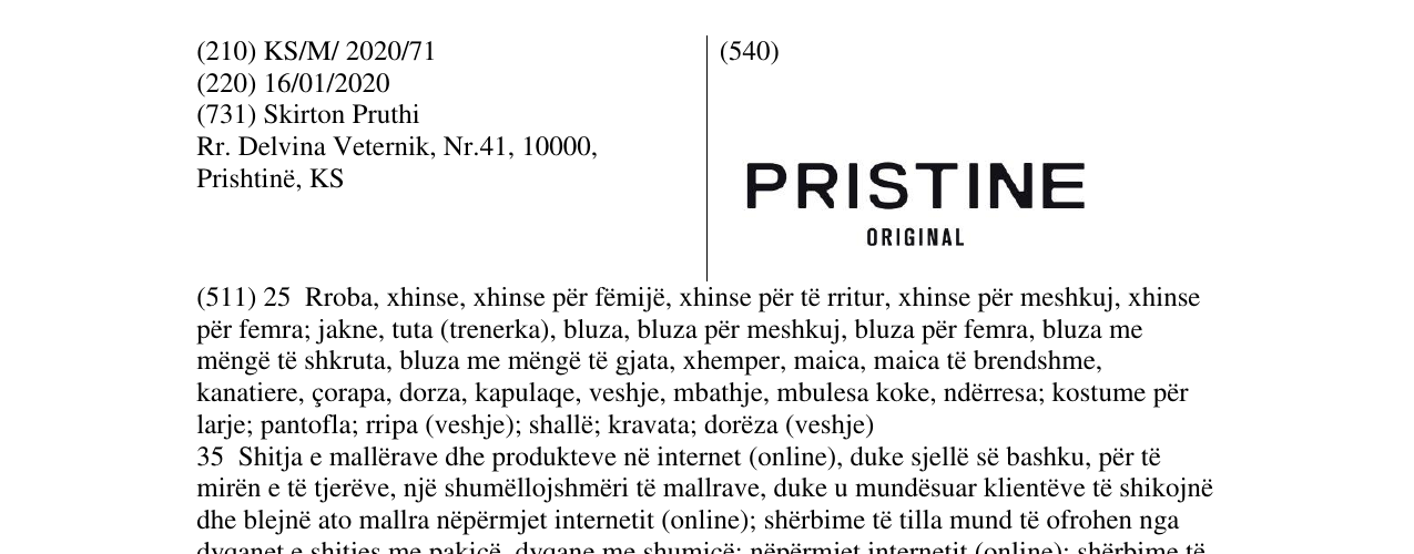 Zëri i markës PRISTINE në buletin