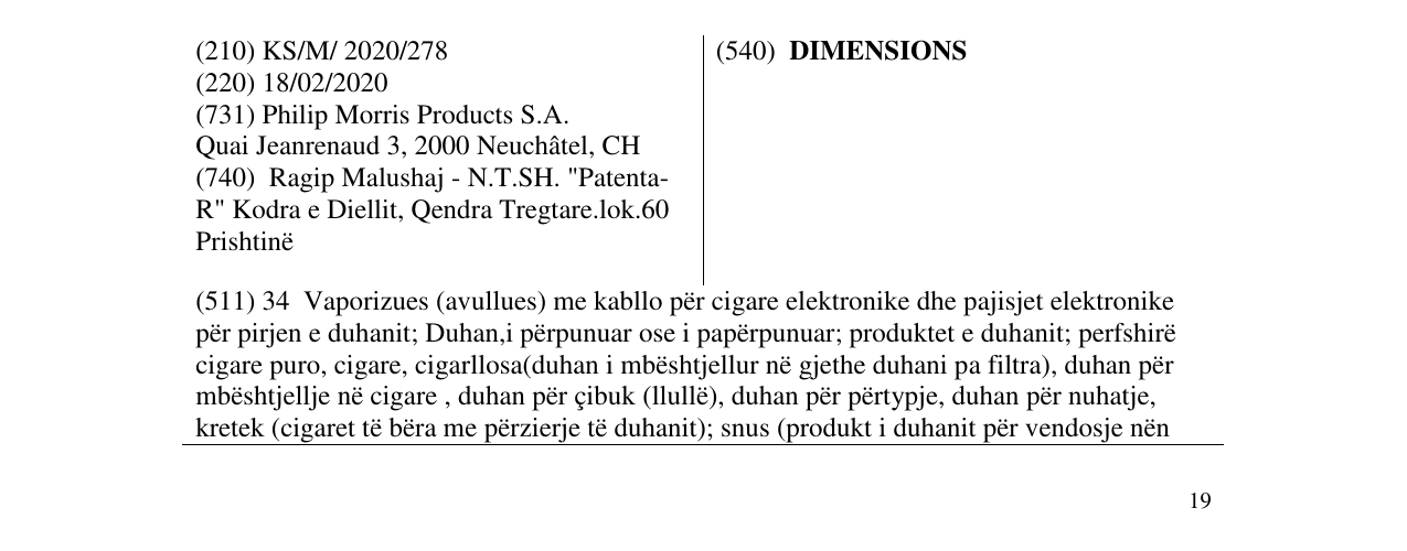 Zëri i markës DIMENSIONS në buletin