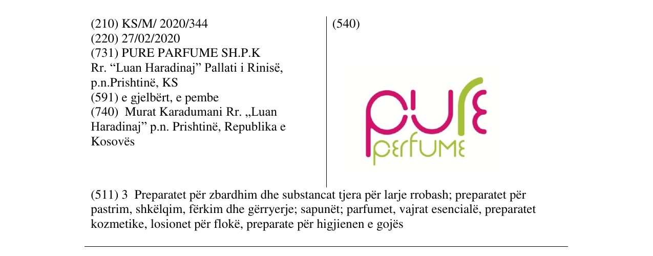 Zëri i markës PURE PERFUME në buletin