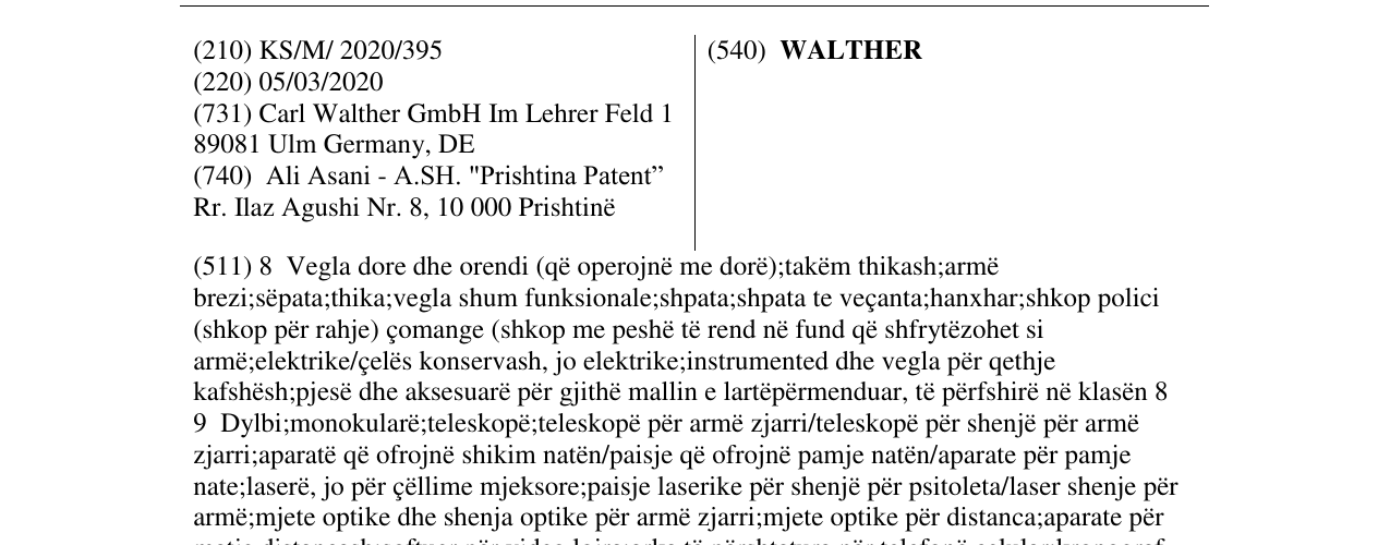 Zëri i markës WALTHER në buletin