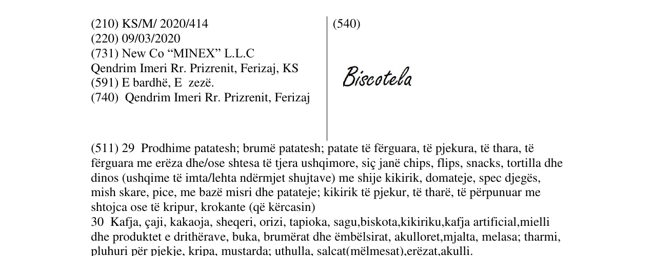 Zëri i markës Biscotela në buletin