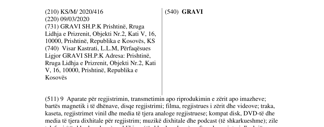 Zëri i markës GRAVI në buletin