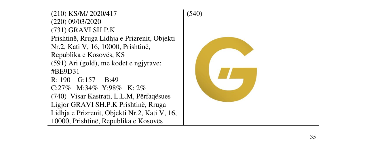 Zëri i markës GRAVI SH.P.K në buletin